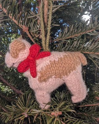 Bulldog Dog Hand Knit Christmas Ornament