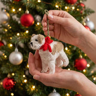 Bulldog Dog Hand Knit Christmas Ornament