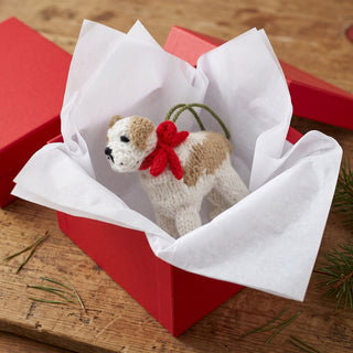 Bulldog Dog Hand Knit Christmas Ornament