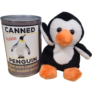 Canned Gifts - Pebbles the Canned Penguin Stuffed Animal Plush w/Jokes - Plushie Depot