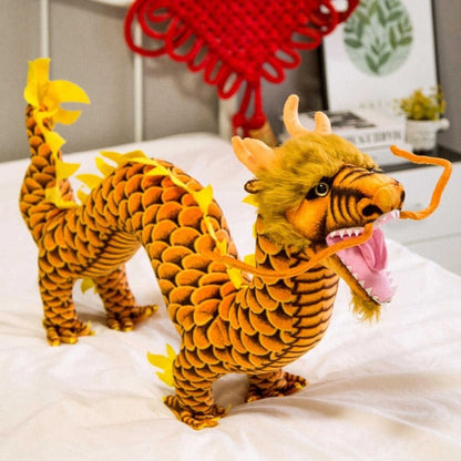 Ferocious Chinese Dragon Plush Toys Yellow Stuffed Animals - Plushie Depot