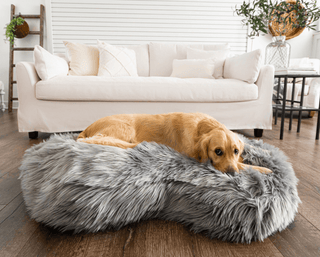 PupCloud™ Faux Fur Memory Foam Dog Bed - Curve Charcoal Grey Plushie Depot