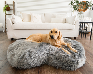 PupCloud™ Faux Fur Memory Foam Dog Bed - Curve Charcoal Grey - Plushie Depot