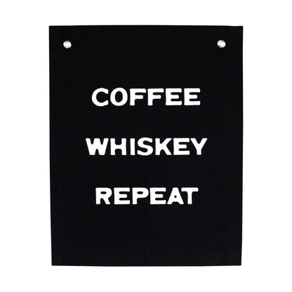 coffee whiskey repeat banner Wall Hanging - Plushie Depot