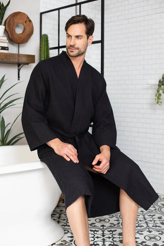 Peignoir de bain kimono gaufré pour homme - Absorbant et léger