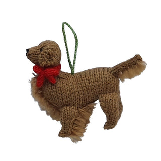Hand Knit Golden Retriever Christmas Ornament - Plushie Depot