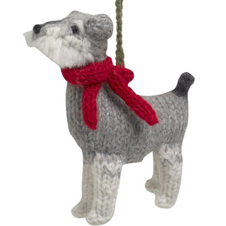 Hand Knit Alpaca Wool Christmas Ornament - Schnauzer Dog Plushie Depot
