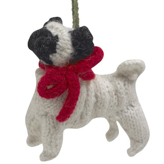 Hand Knit Alpaca Wool Christmas Ornament - Pug Dog - Plushie Depot