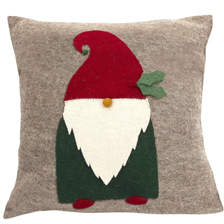 Hand Felted Wool Pillow - Gnome with Red Hat on Gray - 20" Plushie Depot