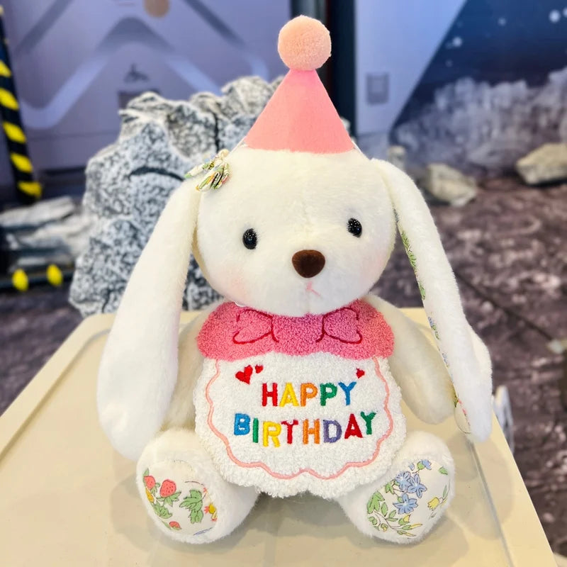 Happy Birthday Rabbit & Teddy Bear Gray 20cm Stuffed Animals - Plushie Depot