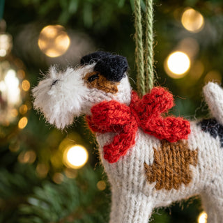 Fox Terrier Hand Knit Christmas Ornament
