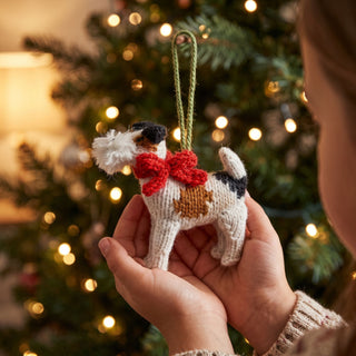 Fox Terrier Hand Knit Christmas Ornament