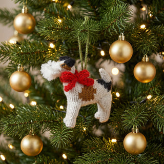 Fox Terrier Hand Knit Christmas Ornament