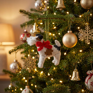 Fox Terrier Hand Knit Christmas Ornament