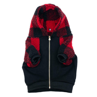 Frenchie Dog Hoodie - Red and Black Plaid