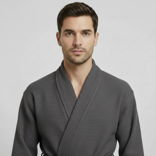 Waffle Spa Bathrobe for Men - Absorbent, Lightweight