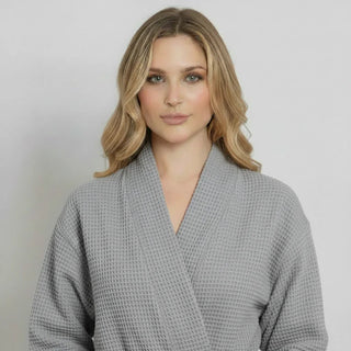 Peignoir kimono gaufré longueur genou pour femme