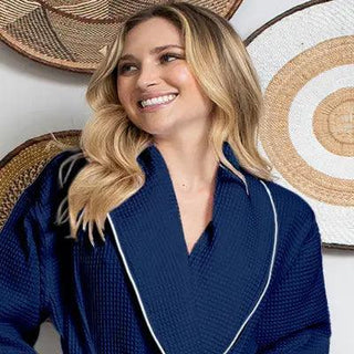 Women’s Waffle Piping Bathrobe – Lightweight Spa-Style Comfort