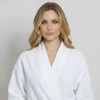 Peignoir kimono gaufré longueur genou pour femme