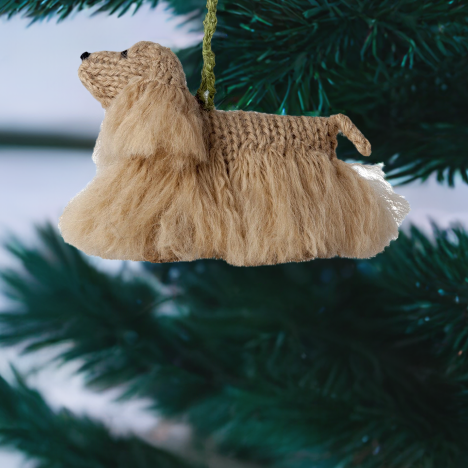 Hand Knit Alpaca Wool Christmas Ornament - Cocker Spaniel Dog Ornament - Plushie Depot