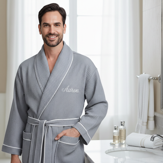 Premium Waffle Piping Robe for Men Gray with Piping