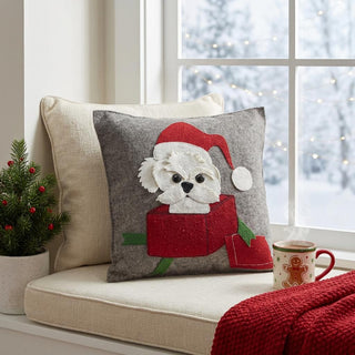 Hand Felted Wool Christmas Pillow - Dog Box - 20" Arcadia Home