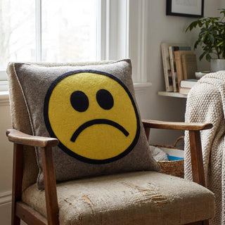 Hand Felted Wool Happy Sad Face Pillow - 20" Arcadia Home