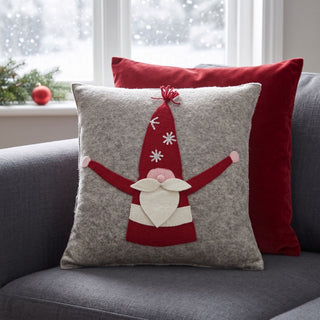Hand Felted Wool Pillow - Gnome Red Sequin Hat - 20"
