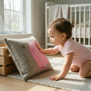 Handmade Pillow Hand Felted Wool - Pink Elephant Gray - 18" Arcadia Home