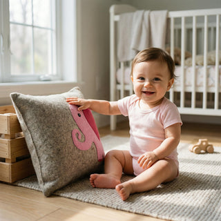 Handmade Pillow Hand Felted Wool - Pink Elephant Gray - 18" Arcadia Home
