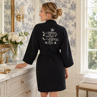 Peignoir kimono gaufré longueur genou pour femme