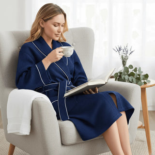 Peignoir kimono gaufré longueur genou pour femme