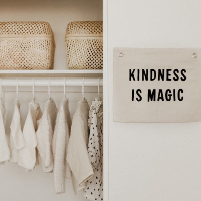 kindness is magic banner - natural Wall Hanging - Plushie Depot