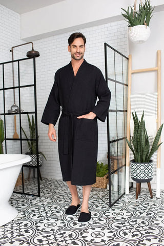 Peignoir de bain kimono gaufré pour homme - Absorbant et léger