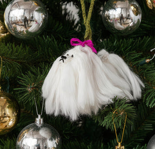 Décoration de Noël en laine d'alpaga tricotée à la main - Chien maltais