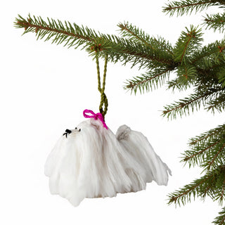 Décoration de Noël en laine d'alpaga tricotée à la main - Chien maltais