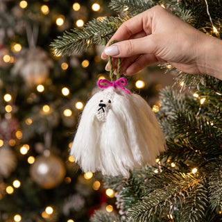Décoration de Noël en laine d'alpaga tricotée à la main - Chien maltais