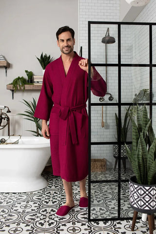 Peignoir de bain kimono gaufré pour homme - Absorbant et léger
