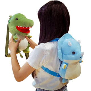 13" Cute Tyrannosaurus & Triceratops Dinosaur Plush Backpacks for Kids Stuffed Animals - Plushie Depot