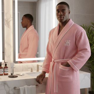 Premium Waffle Piping Robe for Men Blush with Piping