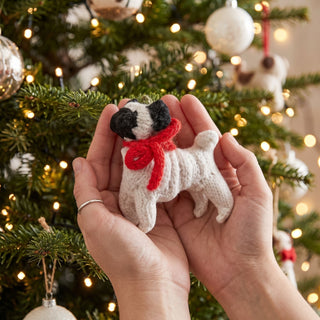 Pug Dog Hand Knit Christmas Ornament