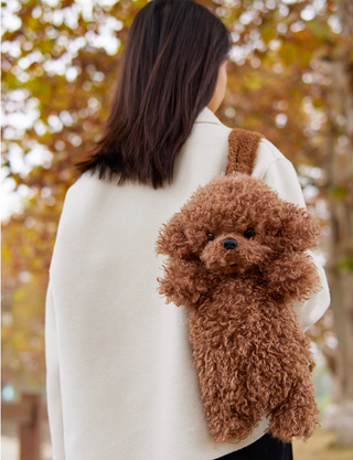 Poodle Dog Backpack – Plush Puppy Bag for Daily Use Brown