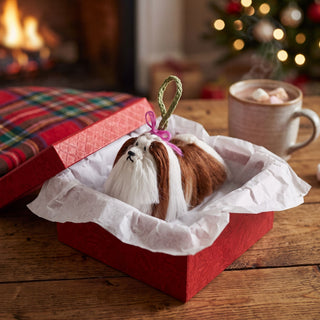 Décoration de Noël en laine d'alpaga tricotée à la main - Chien Shih Tzu