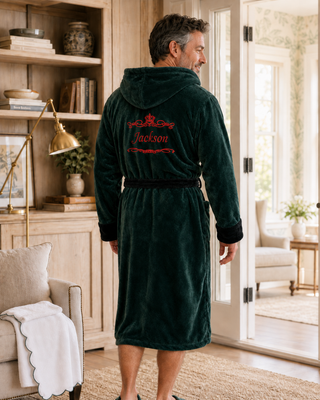 Peignoir en peluche à capuche pour homme