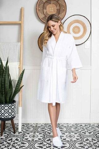 Knee-Length Waffle Robe for Women