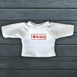My Hero™ Custom Doll T-Shirt For Grandparents & More Brother – I ♥ My Brother (Blue Stamp) Stretch-Fit Doll & Teddy Bear Shirt