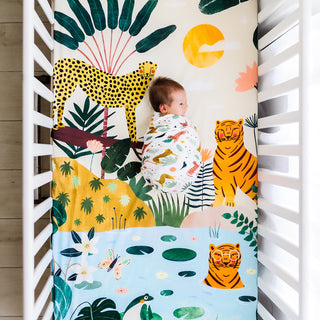 Crib sheet and Swaddle bundle - In The Jungle Plushie Depot
