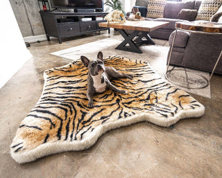 PupRug™ Animal Print Memory Foam Dog Bed - Tiger Faux Print One Size (55" L x 50" W) | Plushie Depot