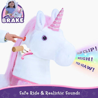 Model U Ride-On Plush Unicorn Age 4-8 Pink | Plushie Depot