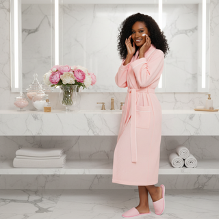 Women’s Waffle Piping Bathrobe – Lightweight Spa-Style Comfort Blush with Piping